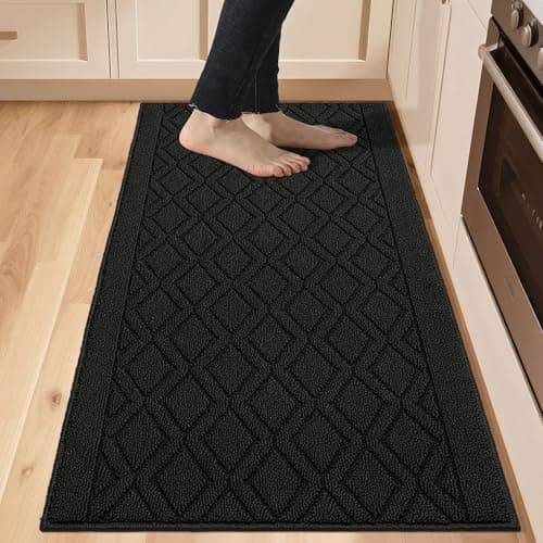 COSY HOMEER-Kitchen-Rugs-Non-Slip-Washable 24"x60" Absorbent Kitchen Runner Rugs Polypropylene Kitchen Mats for Floor,Sink Mat,Hallway,Laundry,Black - Image 1