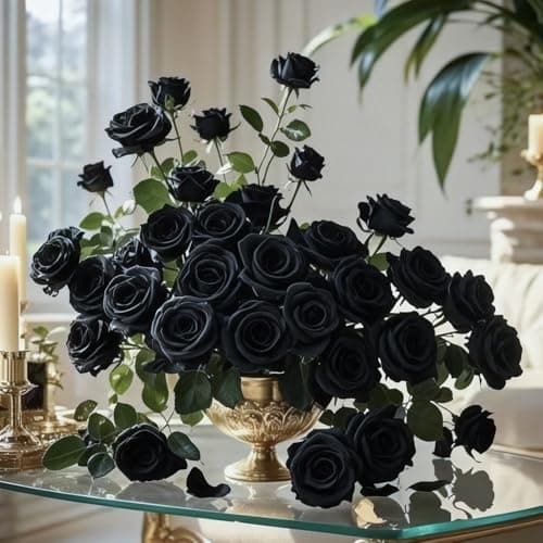 Wenhuidr 12pcs Black Roses Artificial Flowers – Realistic Silk Velvet Fake Rose with Long Stems for Valentines Day Wedding Bouquets Home Decoration Party Centrepieces & DIY Floral Arrangements - Thumbnail 2