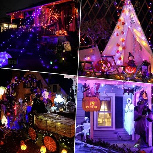 Decute Halloween String Lights Outdoor Indoor Waterproof 300LED 105FT UL Certified with End-to-End Plug 8 Modes, Decoration Lights for Christmas Tree Patio Garden Wedding Party Orange Purple - Thumbnail 6