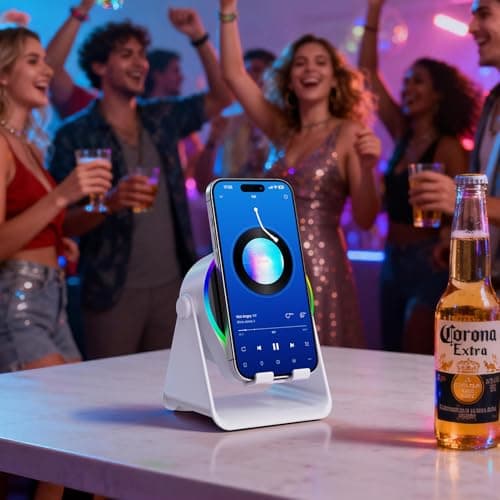 Wireless Induction Speaker, 4 in 1 Bluetooth Speaker Phone Stand with RGB Light, 360° Rotation Phone Holder Compatible with iPhone Android iPad Samsung Galaxy, Ideal Birthday Gift for Men Women - Thumbnail 4