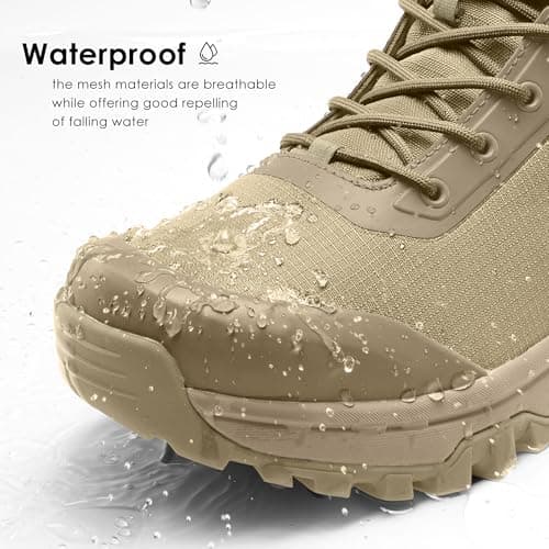 Coostar Tactical Boots for Men Lightweight Military Combat Boot Side Zipper Motorcycle Hiking Work Boots Waterproof 8 Inches Sand Size 13 - Thumbnail 5