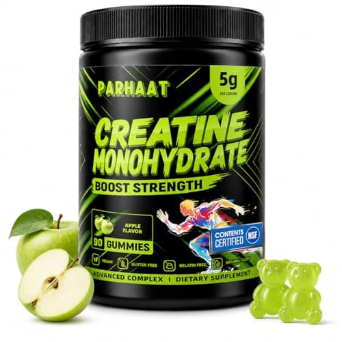 Parhaat NSF Certified Creatine Gummy - Creatine Monohydrate Gummies 5g for Men & Women - Boost Focus,Strength, and Endurance, Vegan, Gluten-Free, Non-GMO, 2.5 Gram Creatine per Gummy (Apple 90 ct) - Image 1