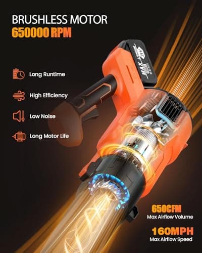 OneBird Cordless-Leaf-Blower-Portable dust Cleaner Handheld-Turbo-Jet blower-650CFM/650000PRM Electric Leaf Blower with 2 X 4.0Ah Batteries and Charger, 3 Speed Modes, Brushless Motor for Laptop - Thumbnail 3