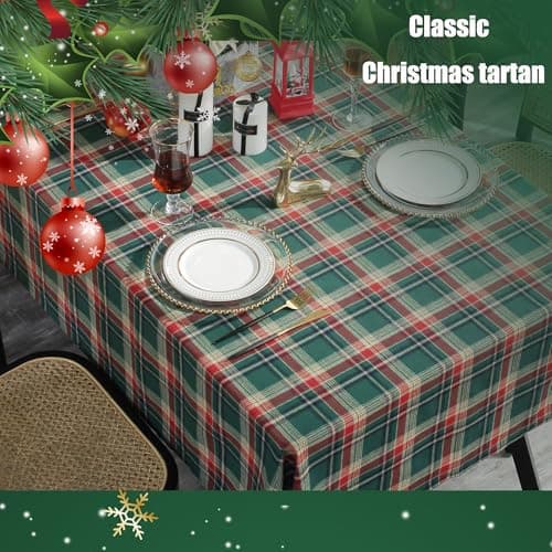 UWWGKK Wipeable Gingham Tablecloth, Green Red Grid Tablecloths Rectangular Durable, Table Cloth for Birthday Decorations, Home Dining Party - Thumbnail 3