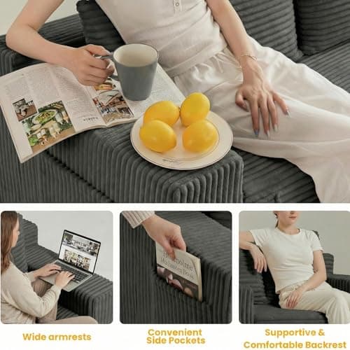 Boneless Loveseat Sleeper Sofa Bed: 3-in-1 Convertible Sofa Bed with Side Pockets & Handle,Pull Out Couch with 2 Pillows,Folding Futon for Small Space,Living Room & Bedroom,Corduroy Fabric,No Assembly - Thumbnail 6
