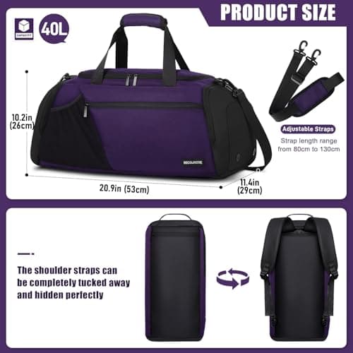 BECOJADDE Gym Bags for Men Women 40L Large Gym Backpack Multiple Pockets Sport Duffle Bags with Shoe & Wet Compartment for Workout Travel Weekend Overnight Purple - Thumbnail 3