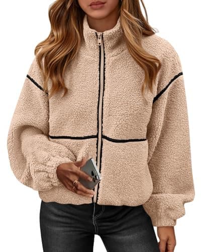 KIRUNDO Sherpa Jacket Women Fleece Oversized Zip Up Winter Coats Fall Jackets Faux Fur Warm Outwear 2026 Fashion Clothing(Beige, Small) - Image 1