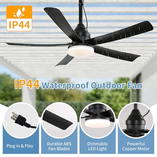 AHAWILL Outdoor Ceiling Fan with Light,42" Gazebo Fan,3CCT Dimmable,Waterproof Plug in Ceiling Fan,Outdoor ceiling Fans for Patios,Porch,Gazebo.Black - Thumbnail 2