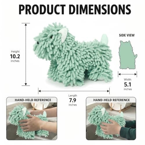FAGOBI Cute Dog Chenille Hand Towel, 3D Fuzzy Puppy Hangable Ball Hand Towel Microfiber Super Soft Absorbent Bathroom & Kitchen Towels with Hanging Loop, Can Be Placed on the Sink Countertop (Green) - Thumbnail 3