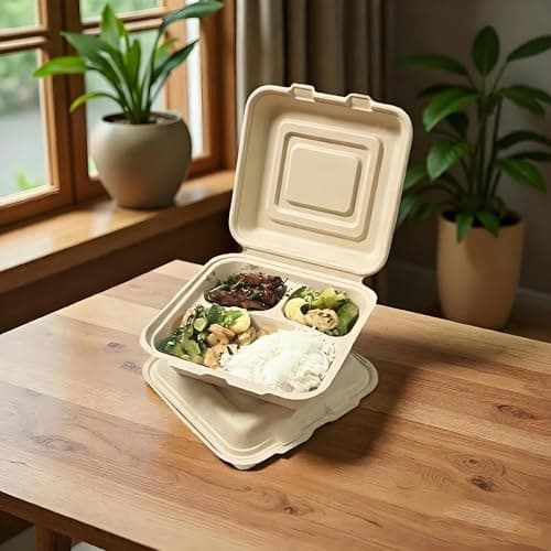 Clamshell Take Out Food Containers - 9x8 Inch Takeout Lunch Box Containers To Go Take Out Clamshell for Food, leftover containers with lids,Disposable Eco-Friendly Biodegradable, PFAS-Free (100) - Thumbnail 5