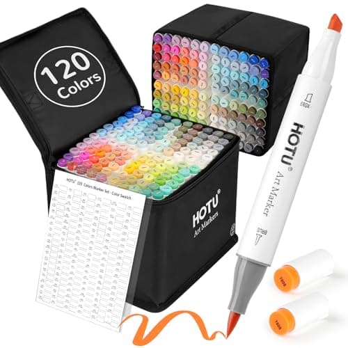 HOTU 120 Colors Alcohol Markers Brush Tip, Brush & Chisel Dual Tip Art Markers for Artists & Adults, Alcohol-Based Markers Set for Coloring Books, Illustration & Drawing, Professional-Refillable - Image 1