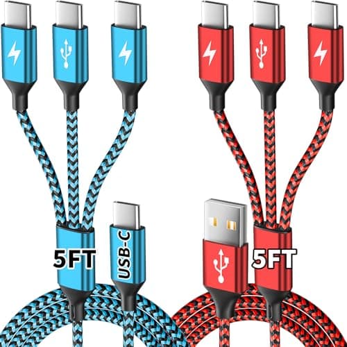 USBC Charger Cable, USB A/C to USB C Multi Charging Cable, Charger Cord Type C [2Pack 5Ft], 3 in 1 Multi Charger Cord, USB C Cable with 3 Type-C Connectors for iPhone 17/16/15, Galaxy S24/23, iPad - Image 1
