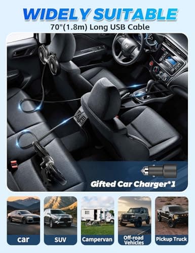 Coepuske Car Fans for Backseat Kids, Dual Head USB Car Fans That Blow Cold Air with Car Charger, Independently Controlled Powerful 360° Rotatable 3 Speeds Car Seat Fan for Vehicles RV SUV Truck - Thumbnail 5