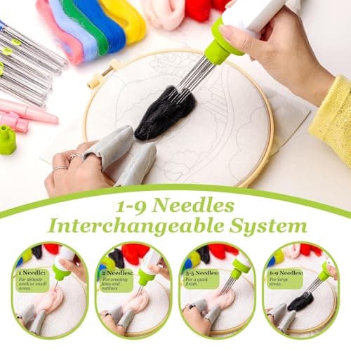 Vocforce Electric Needle Felting Tool, 4V Cordless 1-9 Multi-Needles Felting Machine with 79pcs Supplies Kit Set 3-Speed 4X Faster for Beginners Adult Small & Large Wool Projects - Thumbnail 3