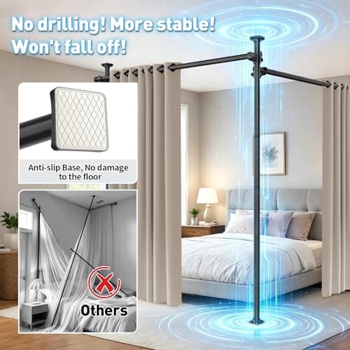 SUNALLY Room Divider Tension Curtain Rod, No Drilling Room Separator for Space Partition, 4-10ft(H) 28-100inch(W) Adjustable Heavy Duty Temporary Wall Divider Floor to Ceiling Tension Rod, Black - Thumbnail 6