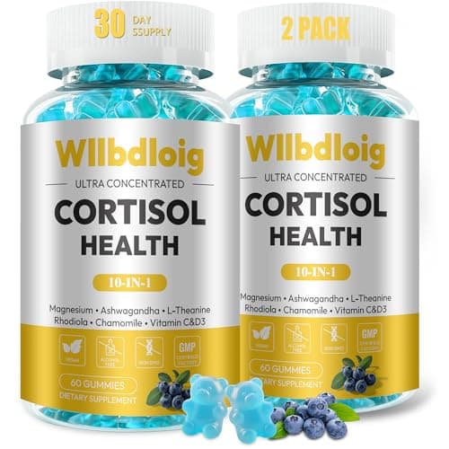 Cortisol Supplements Gummies for Women - Cortisol Manager for Stress Relief and Sleep with Magnesium, Ashwagandha, L-Theanine -Cortisol Health & Cortisol Detox for Women - 60 Vegetarian 2 Pack Gummies - Image 1