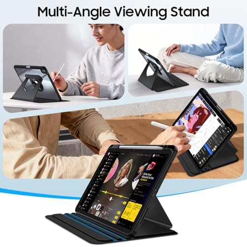 Fintie 360 Degree Rotating Case for iPad Air 11-inch M4/M3/M2 (2026/2025/2024), iPad Air 5th/4th Generation (2022/2020) 10.9 Inch - Swiveling Stand Clear Back Cover with Pencil Holder, Black - Thumbnail 5