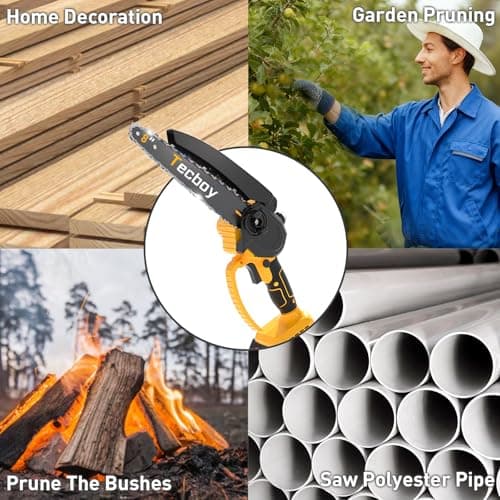 8 Inch Mini Electric Chainsaw Cordless, 6 Inch Portable Chain Saw for Makita 18V Battery Powered Saws Small HandHeld Saw with 2 Batteries Yard Tool Tree Trimming Wood Cutting Gifts Men Dad(GoldYellow) - Thumbnail 4