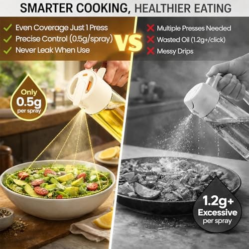 Costop Oil Sprayer for Cooking, 2025 Large Advanced Olive Oil Dispenser Bottle,500ml/17oz Glass Olive Oil Sprayer,2 in 1 Even Spray with Portion Control for Kitchen, Air Fryer, Salad, BBQ - White - Thumbnail 4