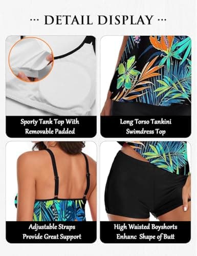 Urchics Womens Gray Tankini Swimsuit Tank Top Two Piece Bathing Suits with Boyshorts Green L - Thumbnail 4