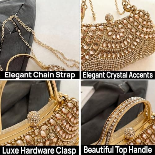 LUKLUKTAISUN 2026 Fringe Rhinestones Clutch Purse for Women Elegant Mesh Evening Bag Crystal Handbag for Cocktail Prom Wedding(Gold) - Thumbnail 3
