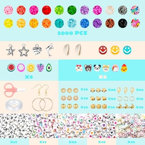 Sunlode Bracelet Making Kit 5000pcs, Jewelry Making Kit for Beginner, DIY Arts and Crafts Gift Toys for Kids Ages 6-13 Preppy Clay Beads with Charms Friendship Bracelets - Thumbnail 2