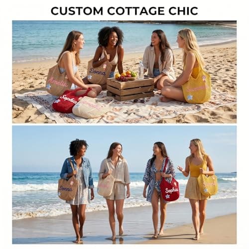 NYLGOXITK Custom Name Hollow-Weave Crochet Tote Bag Personalized Lightweight Woven Beach Bag for Women, Perfect for Bachelorette Party, Vacation & Everyday Outings - Thumbnail 4
