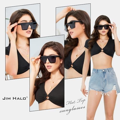 JIM HALO Flat Top Shield Sunglasses Square Mirror Rimless Glasses for Women Men (Pink Frame/Mirror Pink Lens) - Thumbnail 2