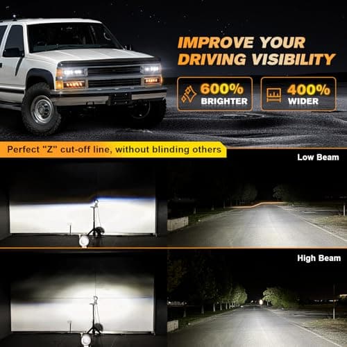 DOT LED Headlight Assembly for 1988-1998 Chevy GMC C10 Silverado Sierra OBS - Thumbnail 4