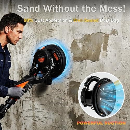 CUBEWAY Electric Drywall Sander with Vacuum Dust Collection, 780W Powerful 7-Speed Popcorn Ceiling Removal Tool with LED Light for Dust-Free Sanding on Walls, Ceilings, Floors - Thumbnail 5