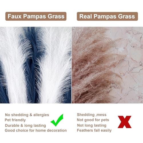 Acfruits 12 Pcs Navy Blue and White Pampas Grass Decor 38"/3.1FT Tall Fake Pompas Floral Large Artificial Pompous Grass Branches Plants for Floor Vase Filler Home Boho Decoration - Thumbnail 5