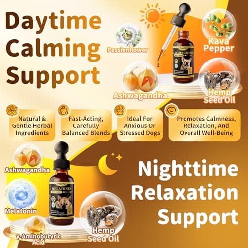 POPPAW Dog Calming & Melatonin Drops, Day & Night Calm Support Set, Anxiety & Stress Support Calming Treat, Enhance Calmness & Sleep for Separation, Travel, Fireworks & Thunder, Bacon Flavor, 2 FL.Oz - Thumbnail 5