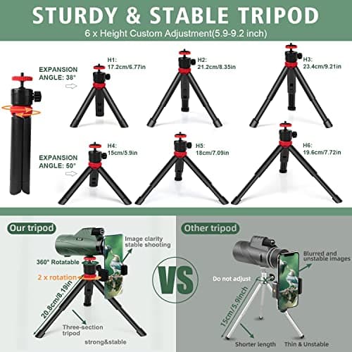12x56 High Power Monocular Telescope for Adults | Comes with Smartphone Adapter Tripod Travel Bag | Bird Watching Hunting Hiking Camping Gift - Green - Thumbnail 5