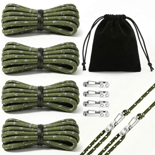 4 Pack Adjustable Rope Tensioner Set with Alloy Buckles and Storage Bag, Tie Down Ropes for Tent, Tarp, Hammock, Clothesline, Luggage & Outdoor Use (Green) - Image 1