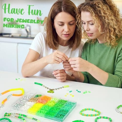 Gionlion 3000 Pcs St Patricks Day Accessories, St Patricks Day Green Clay Beads for Bracelets for Women, Friendship Bracelet Kit with Beads for Gifts - Thumbnail 6