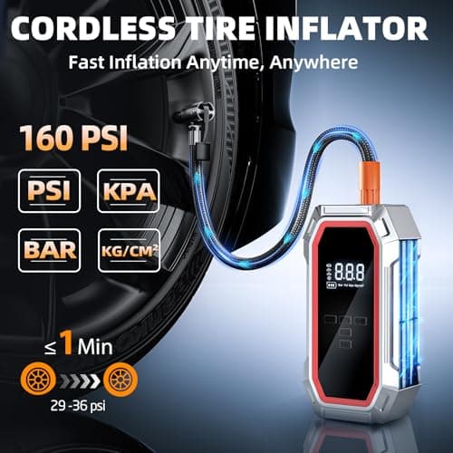 Jump Starter with Air Compressor, 5000A Peak Car Battery Jump Starter(9.0 Gas/8.0L Diesel), 160PSI 12V Jump Box Car Battery Jumper Starter Portable with Smart Jumper Cables, LED Lights, LCD Display - Thumbnail 3