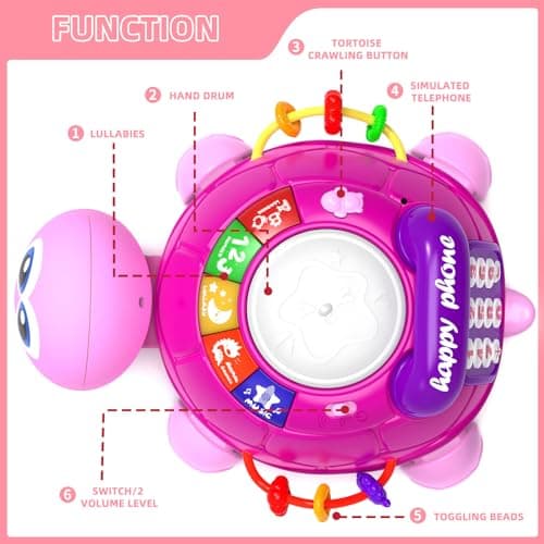 Hanayo Baby Musical Turtle Crawling Girl Toys for 6-18 Months，Infant Early Learning Educational Toy，Baby Girl Gift Essentials for Newborn 7 8 9 11+ Months 1-2 Year Old(Pink) - Thumbnail 2