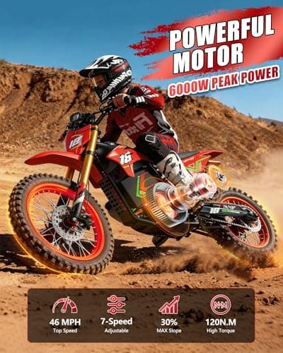 HAPPYRUN F18 6000W Peak Electric Dirt Bike 46 mph Max Speed Off-Road Motorcycle 60V 30AH Removable Battery 60 Miles Range Dual Hydraulic Brakes Adult E Moto for Trail Riding - Thumbnail 2