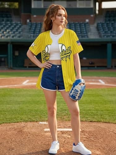 Baseball Shirts for Women Baseball Season Shirt Game Day Player Tshirt Sport Team Button up Short Sleeve Tops - Thumbnail 5