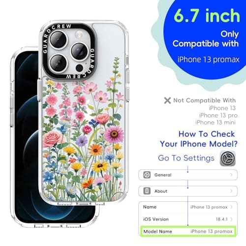GuardCrew for iPhone 13 Pro Max Case, [Wildflowers] Cool Aesthetic Pattern for Women, [11FT Military-Grade Drop Tested] Slim Crystal Clear Shockproof TPU Bumper Phone Cover, 6.7" - Thumbnail 2