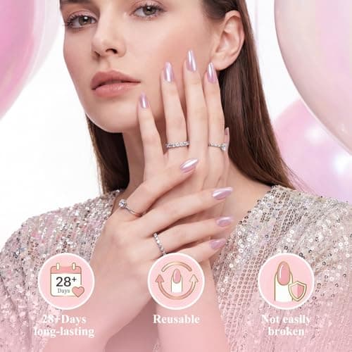 Bioday Press on Nails Short Almond, Soft Gel Purple Cat Eye Fake Nails Kit, Reusable Stick on Nails with Glue, 30Pcs 15 Sizes Salon Quality False Nails, Ideal for Spring Summer Vacation DIY Gifts - Thumbnail 3
