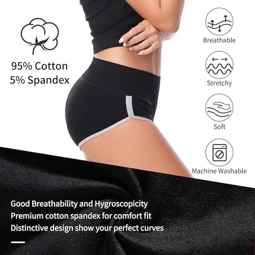 CAILECOTTON Womens Underwear Cotton Underwear for women High Waisted Full Coverage Brief Soft Stretch Breathable Everyday Hipster Ladies Pantie Comfy Briefs - Black 5 pack - Thumbnail 5