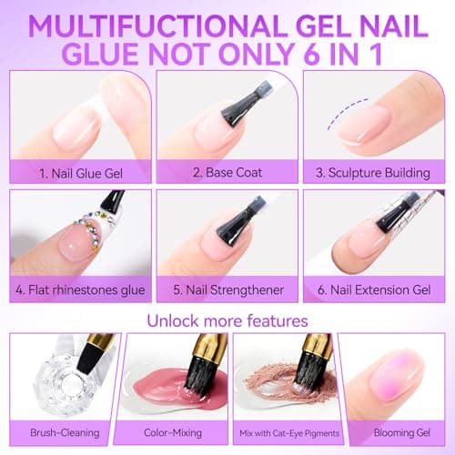 Gelike EC UV Gel Nail Glue for Press On Nails: 6 in 1 Strong UV Nail Glue for Nail Tips and Acrylic Fake Nail - Long Lasting 28 Days Quick Dry - Beginner Friendly DIY for Home Salon - Thumbnail 3
