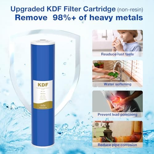 SimPure Whole House Water Filter System, 3 Stages Clear Home Water Pre-Filtration with Carbon Sediment and KDF Filters, Reduce Iron, Chlorine, Manganese...(DB20P-3KDF) - Thumbnail 2