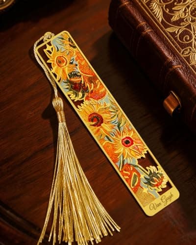 HOMTEK 4 Pieces Metal Bookmarks with Tassel, Golden Hollow Bookmark Van Gogh Monet Oil Painting Theme Book Marker for Book Lovers Writers Readers Children Teens Men Women Adults - Thumbnail 4