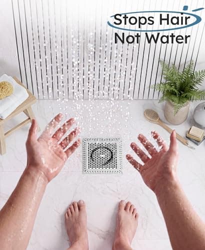 BAOTIYA Square Shower Drain Hair Catcher, Flat Shower Drain Hair Catcher, Anti-Clogging Fast Drainage, Anti-Slip & Stays in Place, Easy Clean Fits Bathroom Hair Catcher for Shower (Gray, 4 inch) - Thumbnail 3