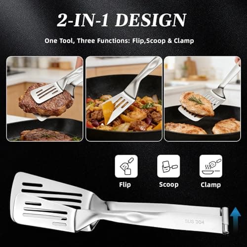 [2-in-1 Detachable Design] 12-Inch 304 Stainless Steel Spatula Tongs, Rust-Proof Metal Tongs for High Heat Cooking, Professional Food Turner for BBQ and Grilling, Durable Kitchen Essential - Thumbnail 5