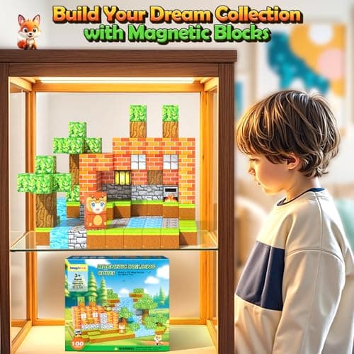 100PCS Magnetic Blocks - Build Mine Magnet World Forest Fox Adventure Set, Magnetic Craft Toys Kids Games for Boys Girls Age 3-5 5-7 8-12, Sensory Construction Outdoor Toys for Toddlers Birthday Gifts - Thumbnail 4