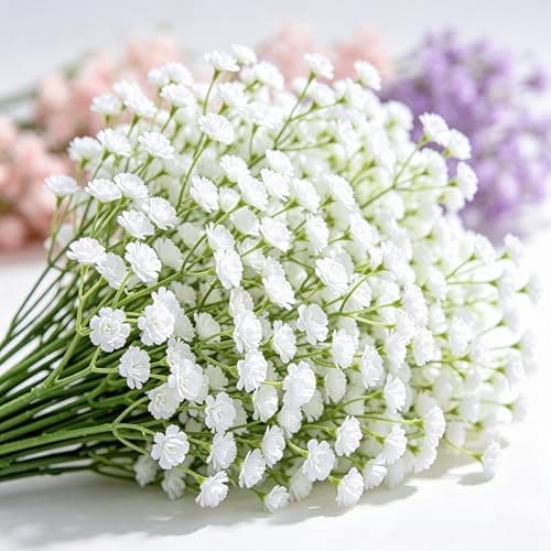Karlstruyn 100Pcs Baby's Breath Artificial Flowers, White Real Touch Gypsophila Fake Flowers Bulk for Wedding Bouquet, Home Table Centerpieces, Bridal Shower, Party Garden Decor - Thumbnail 2