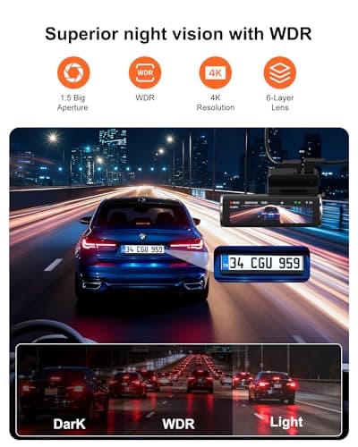 4K Dash Cam Front Rear, Dual Dash Camera for Cars Built in 5GHz/2.4GHz WiFi GPS Dashcam with G-Sensor 24H Parking Monitor Loop Recording WDR Night Vision 170° View Angle APP Control Free 64GB SD Card - Thumbnail 3